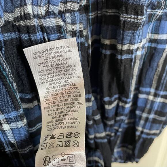 Damson Madder Dakota Blue Plaid Bow Tie Puff Sleeve Midi Dress Sz 6UK / 2 US - Picture 11 of 11